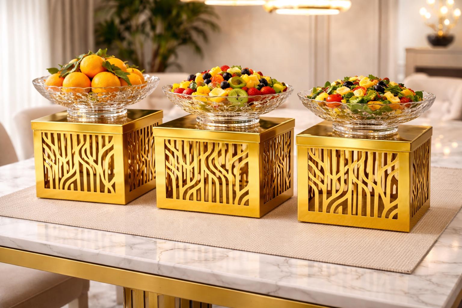 Assorted Gold Risers Gold Geometric Buffet Risers Set of 3 | Modern Metal Display Stands for ...