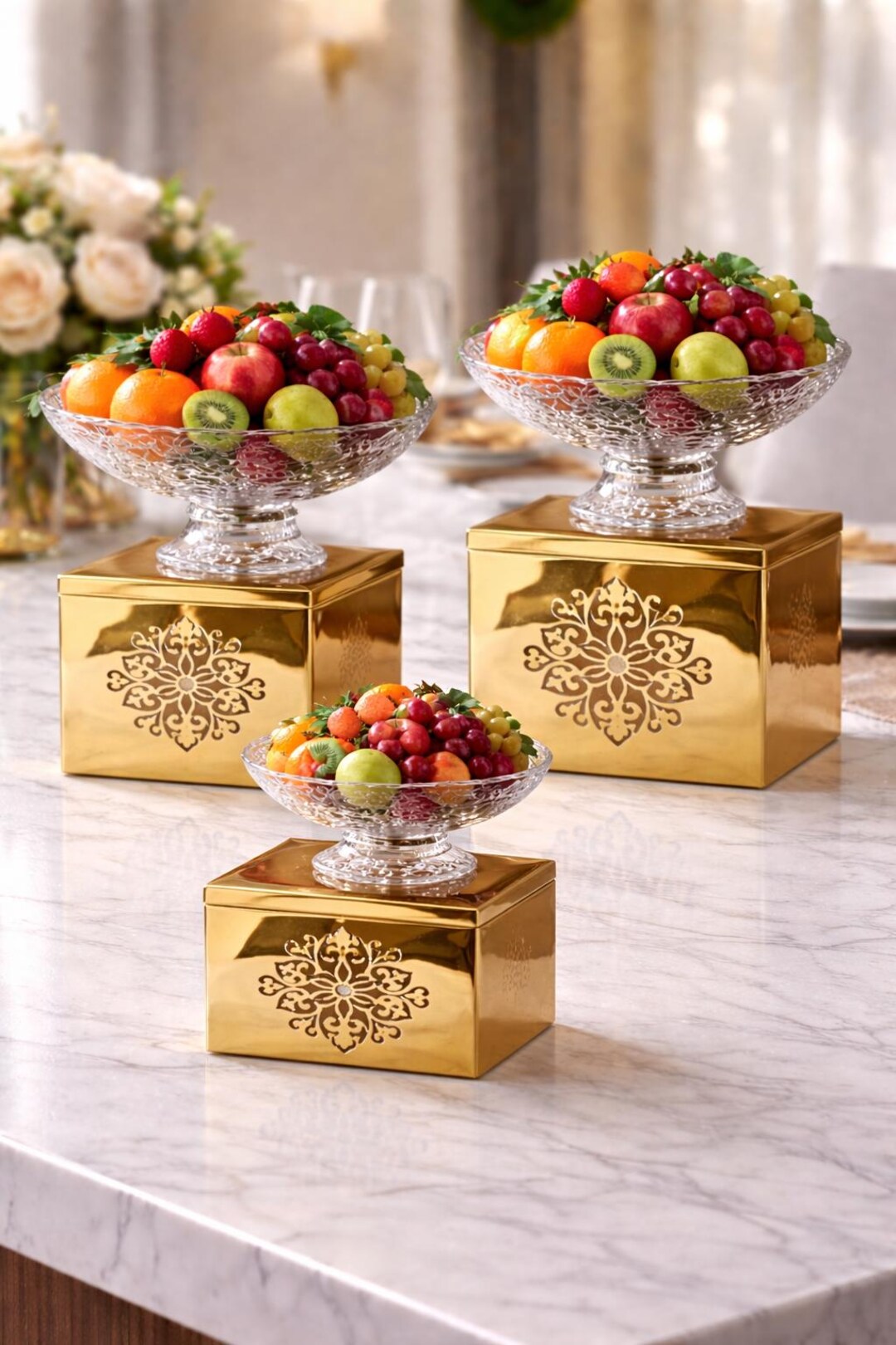 Assorted Gold Risers Gold Buffet Risers Set | Modern Steel Display Stands for Events, Table ...