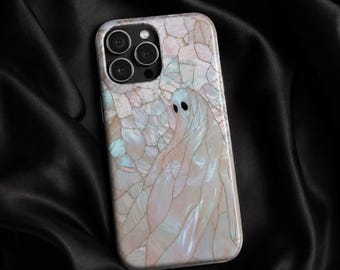 Pastel Ghost Phone Case for iPhone 17 16 15 14 Pro Max, Iridescent Stained Glass Halloween Case, Cute Spooky Gift