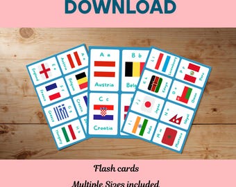 A-Z Flags Flash Cards: Countries & Alphabet Learning (Digital Download)