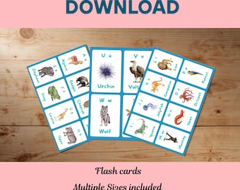 A-Z Animals & Alphabet Learning Flash Cards (Digital Download)