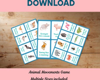 Animal Movements and Actions Game for Toddlers/Preschoolers/Children - Early learning resource (Digital Download)