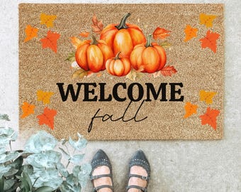 Fall Doormat, Pumpkin Spice Welcome Mat, Autumn Porch Decor Rug, Farmhouse Rustic Entryway Doormat, Seasonal Housewarming Gift
