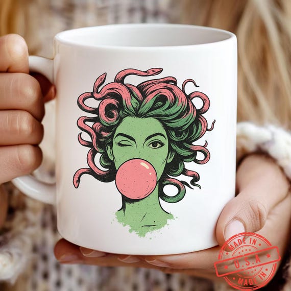 Medusa Bubblegum Mug, Mythological Snake Hair Goddess Cup, Feminist Empowerment Coffee Mug, Greek Mythology Gift for Women