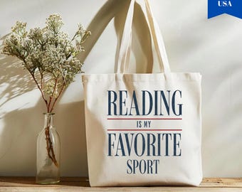 Lesen ist mein Lieblingssport Einkaufstasche, Buch-Liebhaber-Tasche, literarische Leinentasche, Lehrer Geschenk, Bücherwurm wiederverwendbare Bibliothekstasche