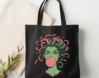 Medusa Tote Bag, Greek Goddess Snake Hair Canvas Bag, Feminist Empowerment Tote, Mythology Shopper Gift for Women