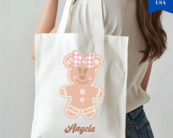 Bolsa de Navidad personalizada, bolsa de Navidad de Disney, bolsa de Navidad de Minnie Mouse de jengibre, bolsa de regalo navideña para niños.