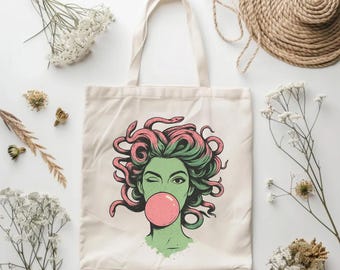 Medusa Einkaufstasche, griechische Göttin Schlangenhaar Canvas Tasche, feministische Empowerment Tote, Mythologie Shopper Geschenk für Frauen