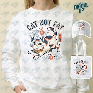 Cat Japanese Digital PNG, Kawaii Cat Clipart, Cute Anime Cat Graphic, Printable Cat Art for Sublimation & Crafts