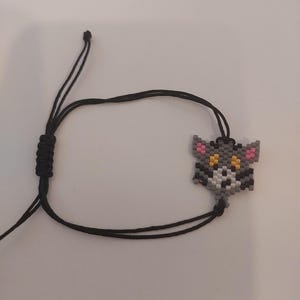 Handmade Cat Bead Bracelet – Miyuki Beaded Adjustable Cord Bracelet – Cute Animal Jewelry for Cat Lovers – Gift for Her, Him, Best Friend
