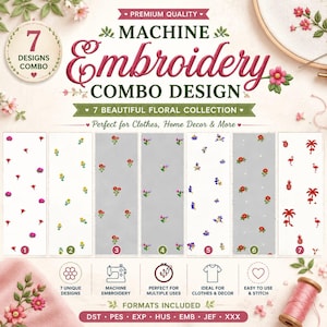 Machine Embroidery Combo Designs – Floral, Nature, Flamingo, Pineapple All Over Pattern (Instant Download)