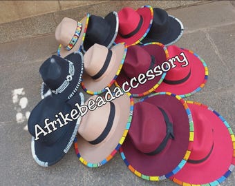 Sombreros de vaquero de verano para mujer, fedora de ala hecha a mano, fedora africana con cuentas para hombre al por mayor