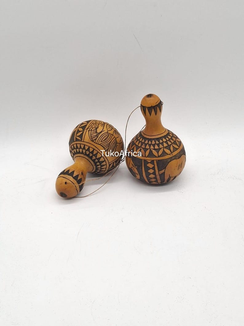 2 Pieces Hand-painted African Gourd Shakers | Tribal Calabash Rattles ...