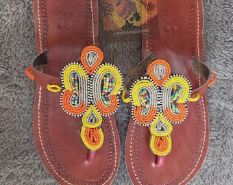Boho Summer Sandals, African Tribal Shoe Style, Handmade Kenyan Leather Strappy Sandal