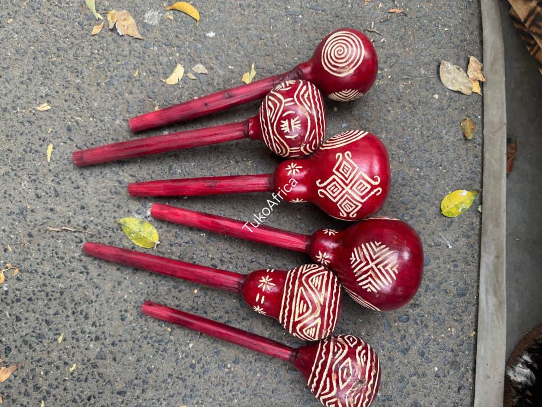 Hand Carved African Gourd Rattle, Traditional Musical Instrument ...