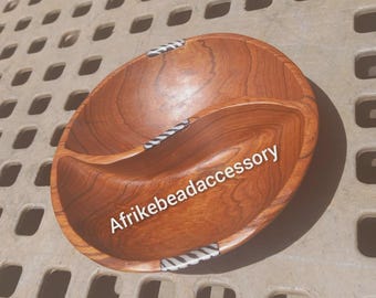Divided Wooden Bowl, Olive Handmade Serving Snack Bowl, Christmas Gift
