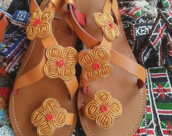 Masai Beaded Sandals,African Zulu Bohemian Gladiator Shoe,Gift for Her,Summer Sandals