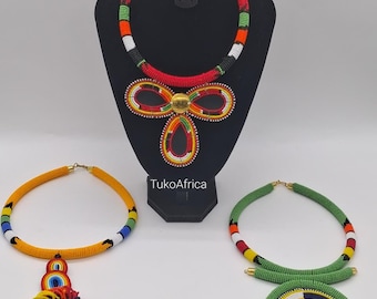 Handmade Maasai Boho Jewelry, Tribal Women Ceremonial Ornaments, Set of 3 African Beaded Necklaces