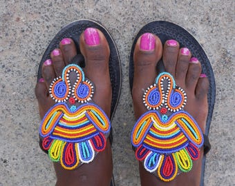 Sandalias africanas masai, sandalias de cuero con cuentas para mujer, estilo gladiador bohemio de verano.