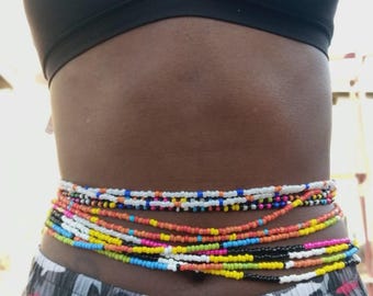 Elastic Waist Beads, Beaded Waist Beads, Rainbow Waist Beads, Africa Waist Beads