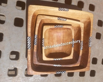 3-in-1 Olive Wood Bowl Set, Handmade Square Wooden Bowls