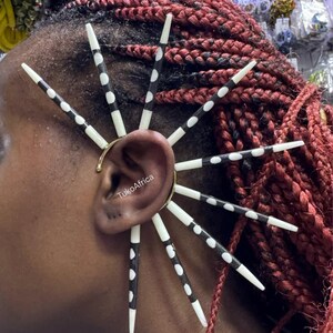 5 Tribal Boho Bone Ear Cuff Jewelry, Maasai Spike Hoop Earrings, Handmade African Statement Earrings