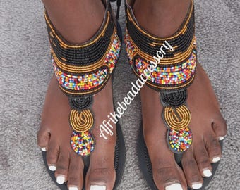 Sandalias de cuero estilo gladiador con cuentas, zapatos de cuero hechos a mano, regalo para ella