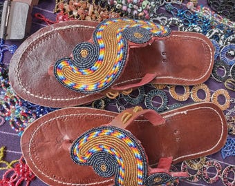 Handmade Beaded Sandals, African Tribal Boho Shoes, Gift for Her, Summer Maasai Shoes