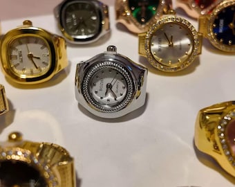 Pierścionek z zegarkiem w kształcie serca w stylu vintage, kolorowy pierścionek z zegarkiem w stylu retro, prezent w postaci zegarka w kształcie serca w stylu punk, złoty pierścionek z zegarkiem, gotyckie srebrne pierścionki z zegarem, pierścionki z wyrazistym wzorem Y2K