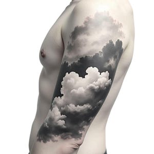 Storm Cloud Half Sleeve – Black & Grey Tattoo Stencil (4K PNG + A4 PDF) | Instant Download