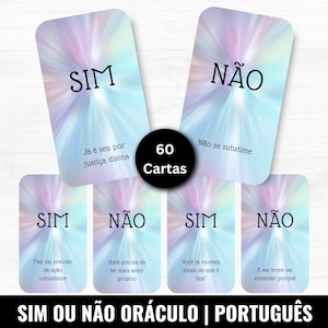 May include: A set of 60 oracle cards with the words "SIM" and "NÃO" in large black text. The cards have a pastel, ethereal background. The set is labeled "SIM OU NÃO ORÁCULO | PORTUGUÊS".