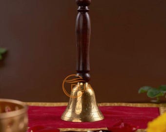Vintage Messingglocke mit Holzgriff - Antikbraunes Finish