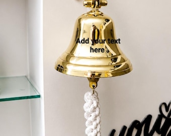 Vintage Solid Brass Nautical Ship Bell, Wall Mount Marine Decor, Rope Pull Home Accent