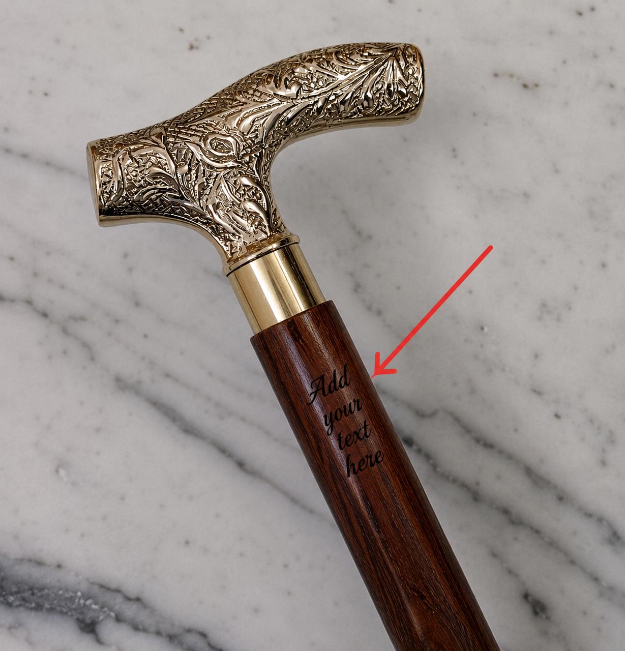 Personalized Rosewood Walking Cane, Ornate Brass Derby Handle, Custom Engraved Stick