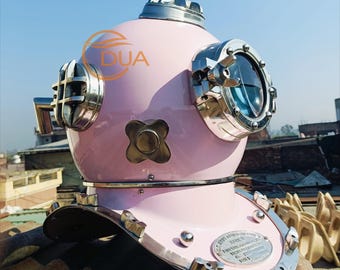 Pink US Navy Mark V Diving Helmet Replica, Steel Nautical Decor, Maritime Collectible
