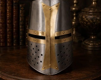 Handmade Steel Templar Knight Helmet, Crusader Armor Cosplay, Medieval Helm, LARP Costume