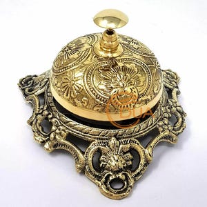 Antique Brass Nautical Table Bell – Vintage Desk Bell with Polished Finish for Office, Hotel Decor, Tabletop Calling Bell