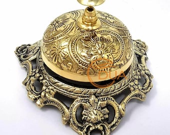 Antique Brass Table Bell – Vintage Frog Desk Bell, Gold-Plated Finish