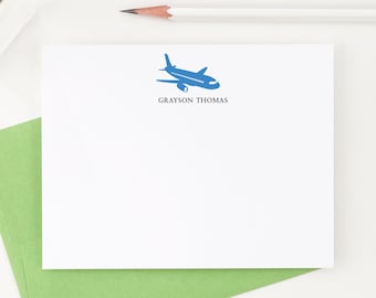 Airplane Thank You Cards for Kids Customized Notecard, Personalized Stationery with Airplane Stationary Set, Custom Boy Thank You Note KS038