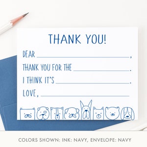 Dog Fill in The Blank Thank You Cards, Boys Fill in Thank You Notes Dogs Thank You Cards for Kids Thank You Notes Fill In, Gift, Girls KS160