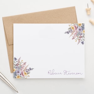 Papeterie florale personnalisée pour femme, cartes de correspondance pliées avec enveloppes, cartes de correspondance de fleurs sauvages personnalisées jeux de papeterie personnalisés PS193