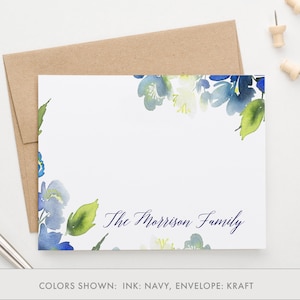 Personalisierte Aquarell Familie stationär, Blaue Grün Familie Danke Notizen, maßgeschneiderte Familie Briefpapier Set, elegante Wasserfarbe FS015