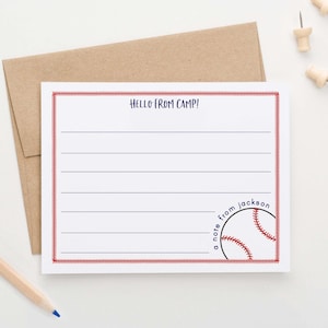 Personalized A Note from Baseball Camp Note Cards for Boys Baseball Summer Camp Stationary, Hello From Camp Stationery Set Sports Camp KS206