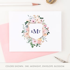 Florales Monogramm Briefpapier Personalisierte Grußkarten für Frauen, personalisiertes Monogramm Briefpapier-Set, Monogrammed Briefpapier-Set, MS028