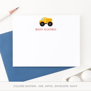 Ensemble de papiers à lettres personnalisés pour camions de construction, Cartes de correspondance de camions personnalisées, Cartes de remerciement personnalisées pour enfants, Cartes de papeterie pour garçons, KS106