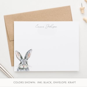 Personalisiertes Briefpapier für Frauen, flache stationäre Grußkarte mit Umschlägen, Aquarell Tier Grußkarten Set, Häschen, PS270