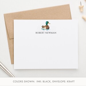 Personalisierte Grußkarten mit Umschlägen, Flache Stockente Enten-Briefpapier für Briefe, Aquarell Vogel Notecard Set, Briefpapier mit Vögeln, PS261