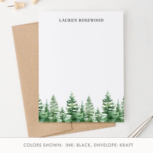 Conjunto de papelería verde personalizado para escribir cartas, tarjeta de nota de árbol de acuarela plana con sobres, regalo estacionario de la naturaleza, árboles, PS275