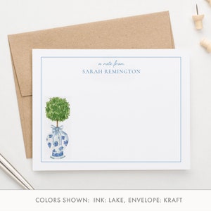 Papelería chinoiserie azul personalizada para cartas, tarjeta plana de tarro de jengibre con sobres, juego estacionario de acuarela para escribir, PS247