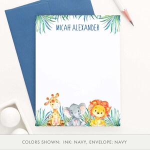 Juego de papelería de animales de safari personalizado para niños, tarjetas de agradecimiento personalizadas con animales, juego de tarjetas de notas para niños con sobres, elefante, león, KS195